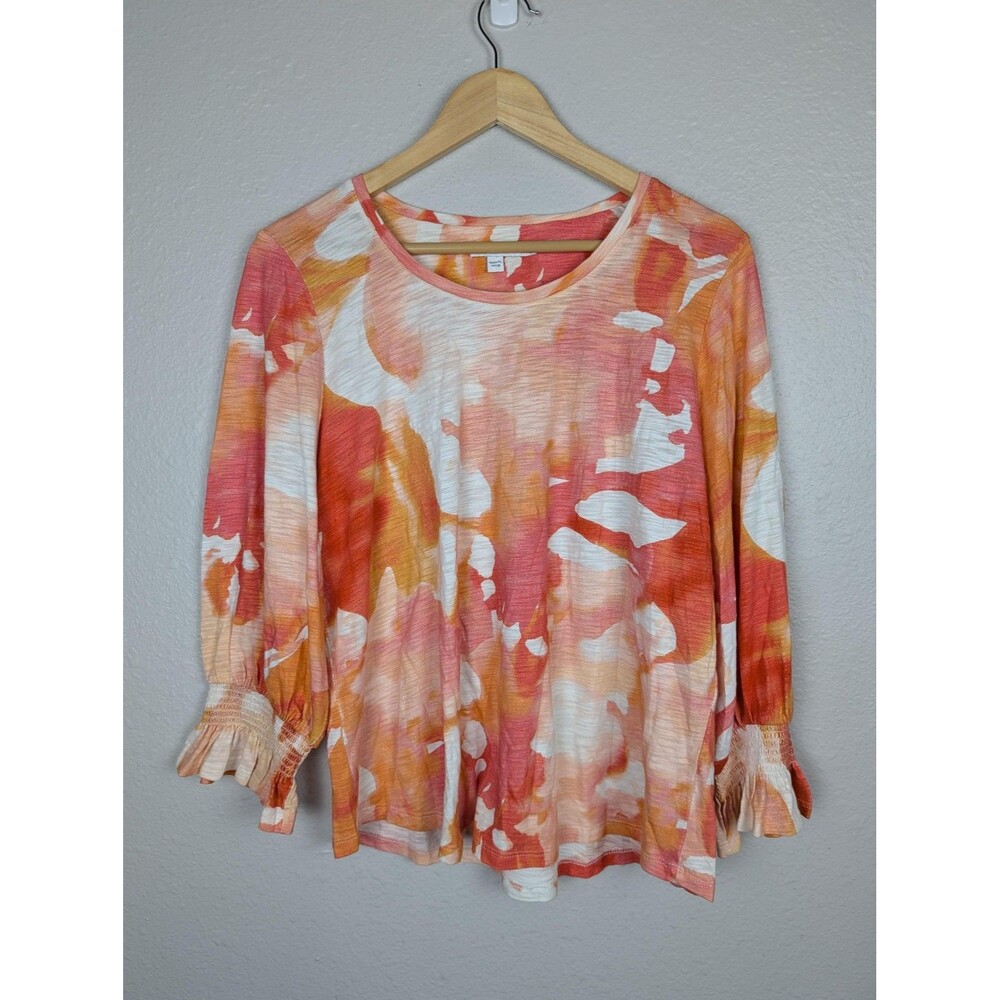 Chicos Women's Large Watercolor‎ Print Ruffle Sleeve Top